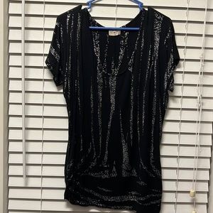 Black shirt with silver shiny splatter